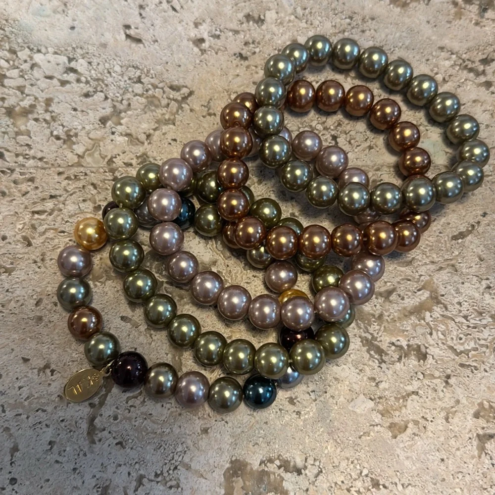 KJL Kenneth J Lane Faux Pearl Beaded Bracelets Set of 5 - Picture 4 of 5